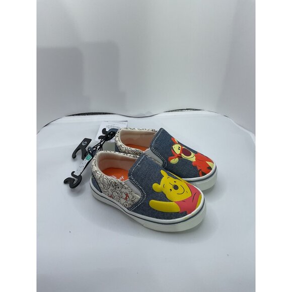 Disney Baby Winnie The Pooh & Tigger Slip-On Shoes Size 6 baby Denim Canvas Rubb - Picture 2 of 4